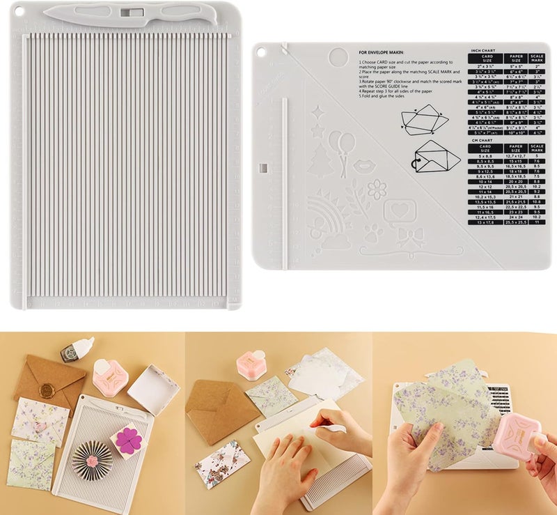 Briartw Craft Mini Scoring Board & Bone Folder Set Score and Fold Tool Multi-Purpose Score Board Envelope Maker Scrapbooking Embossing Craft Tool for Card Making,Measurement Including Cm and Inch - Image 1